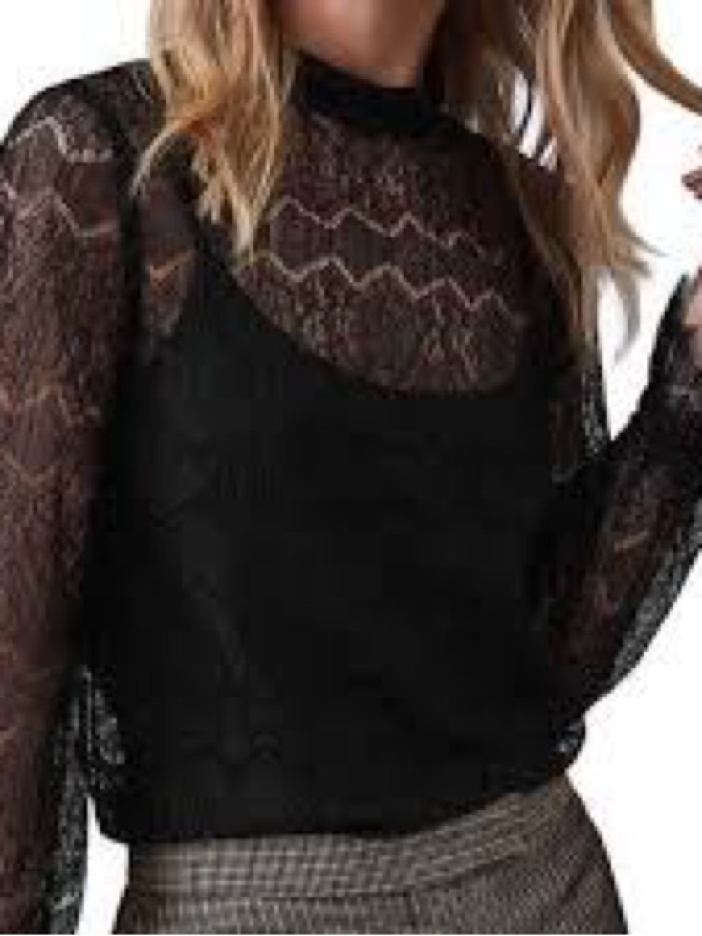 Reiss Paula Lace Blouse Women Size 10 Black Excellent Sheer High Neck Ruffle